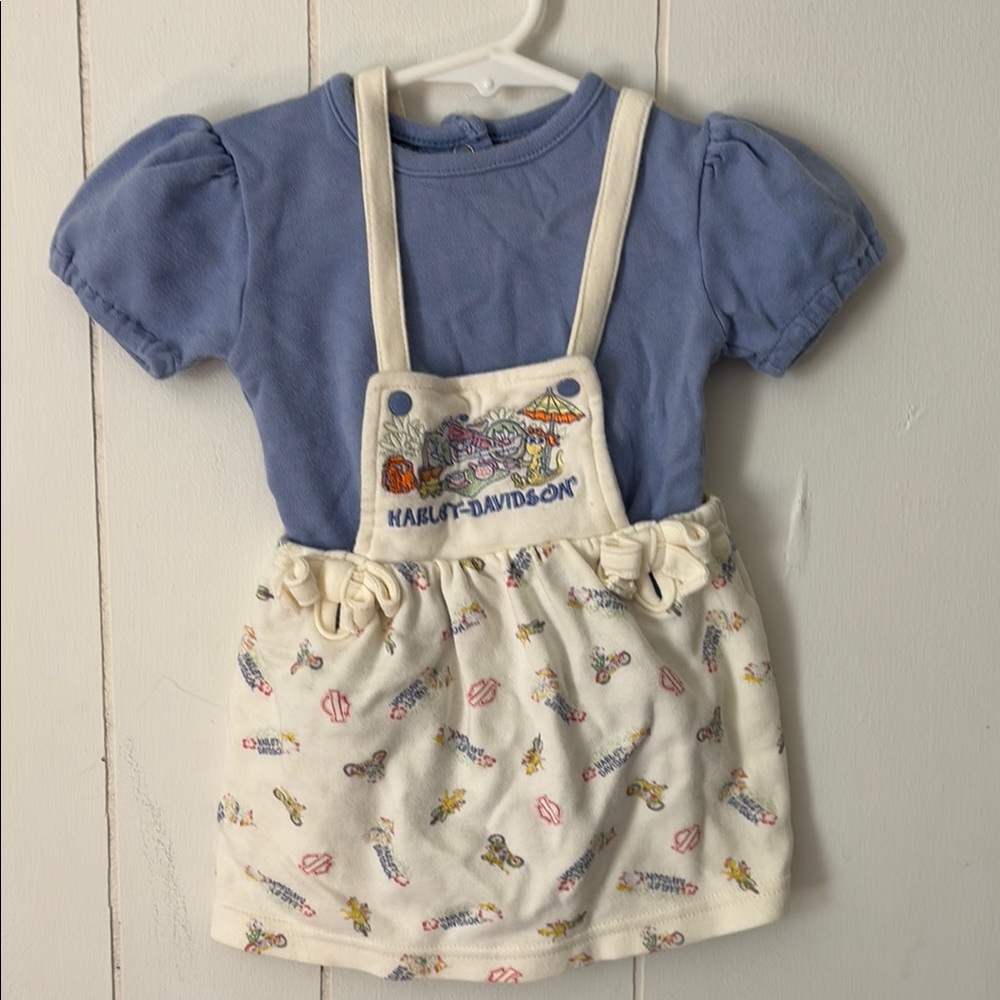 Vintage Harley-Davidson Cream and Blue Overalls
